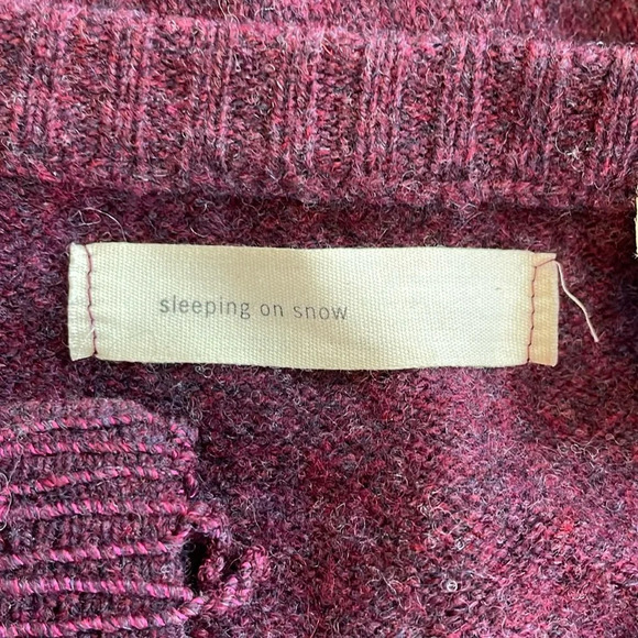 Anthropologie Sleeping on snow 100% wool cropped open maroon cardigan small - Picture 4 of 7